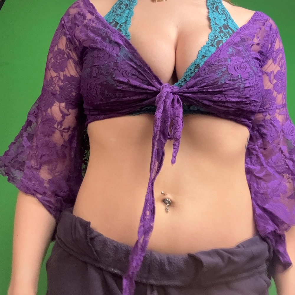 Purple Lace Tie-Front Crop Top